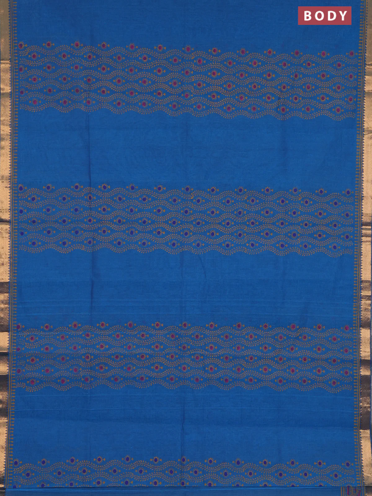 Mangalagiri cotton block printed saree cs blue with allover prints and mangalgiri border - Image 2