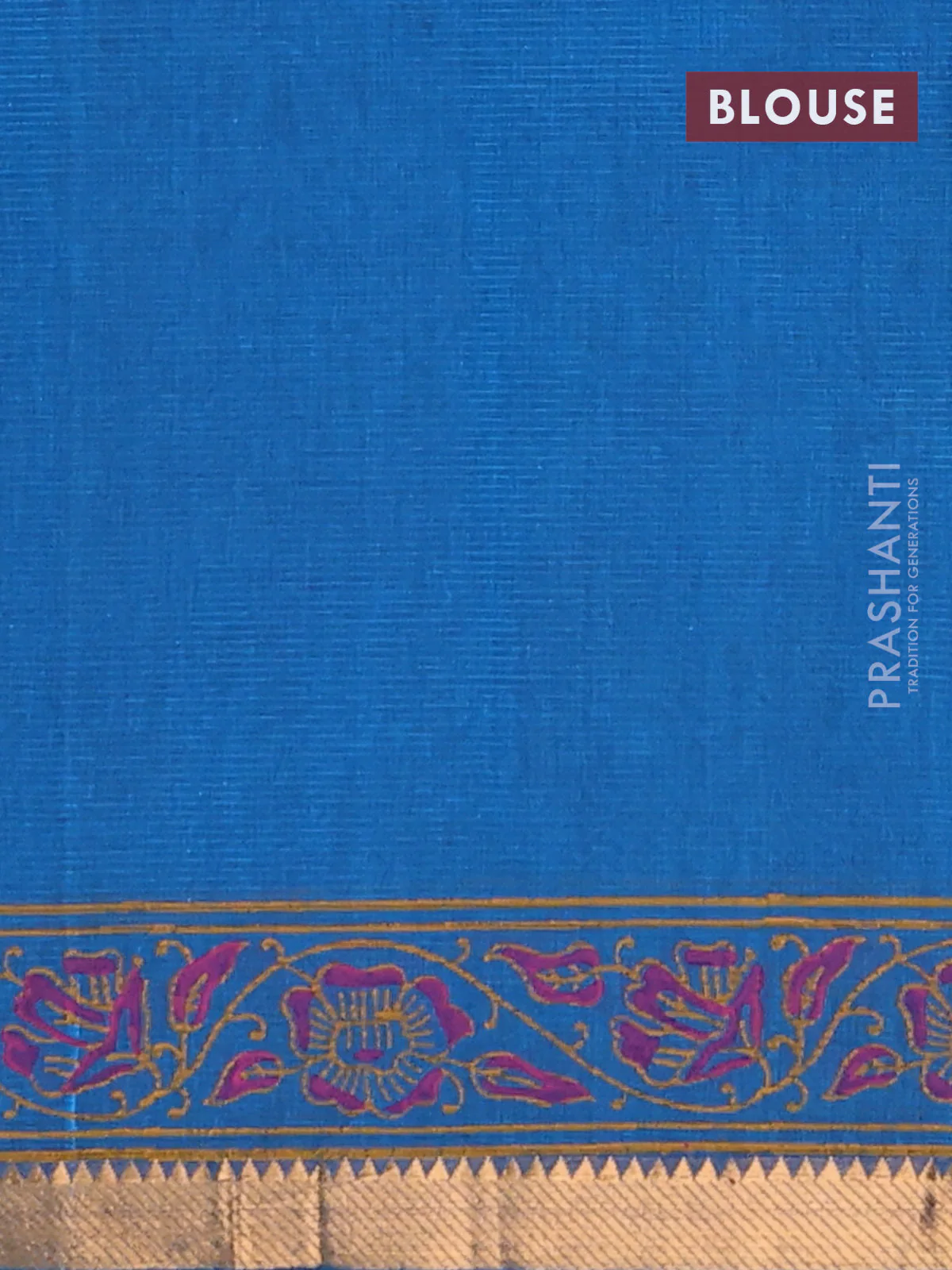 Mangalagiri cotton block printed saree cs blue with allover prints and mangalgiri border - Image 4