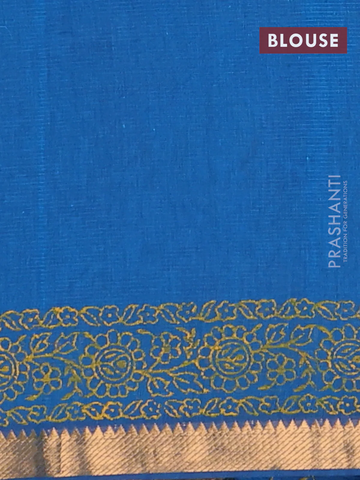 Mangalagiri cotton block printed saree cs blue with allover prints and mangalgiri border - Image 4