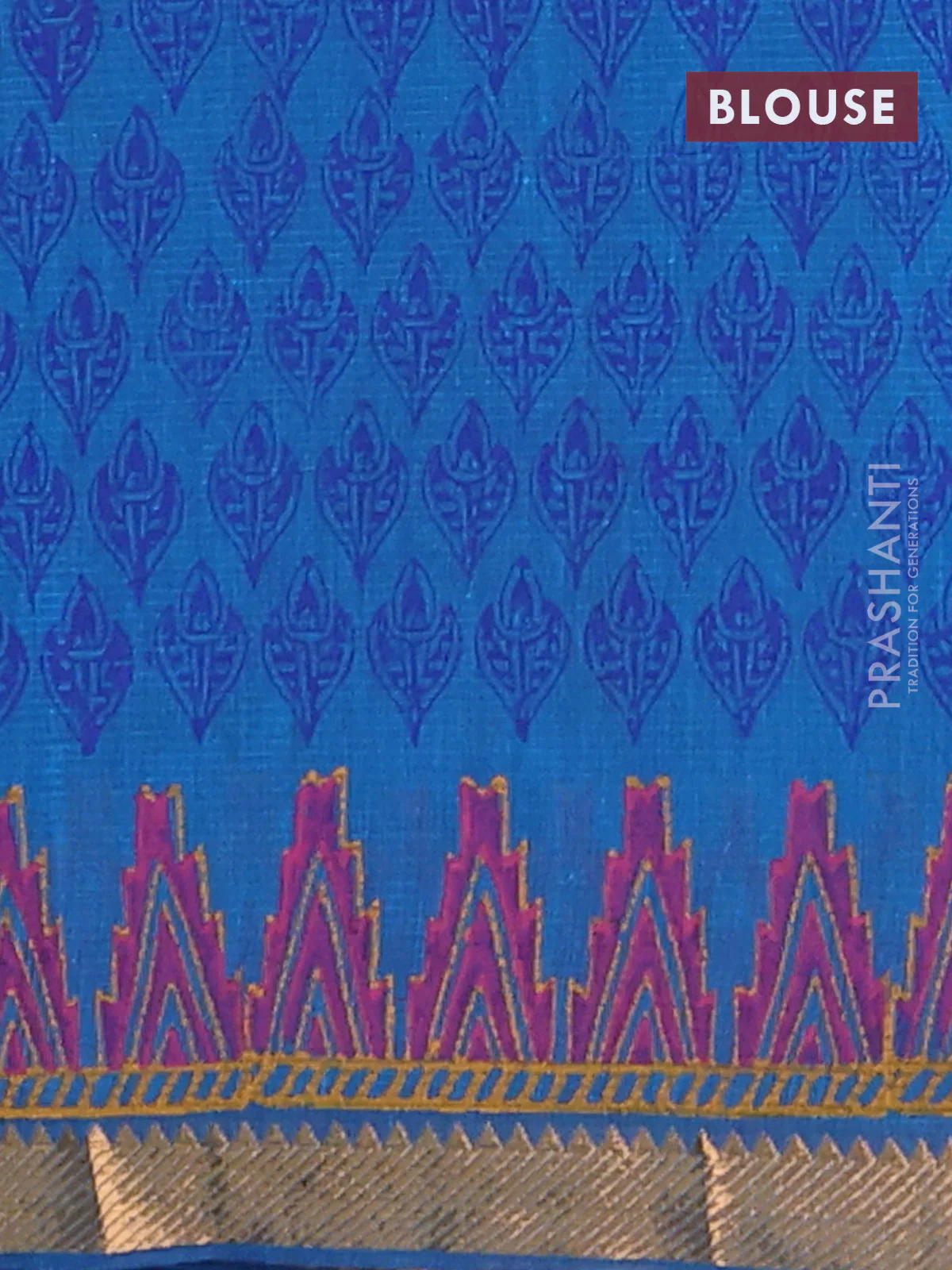 Mangalagiri cotton block printed saree cs blue with butta prints and mangalgiri border - Image 4
