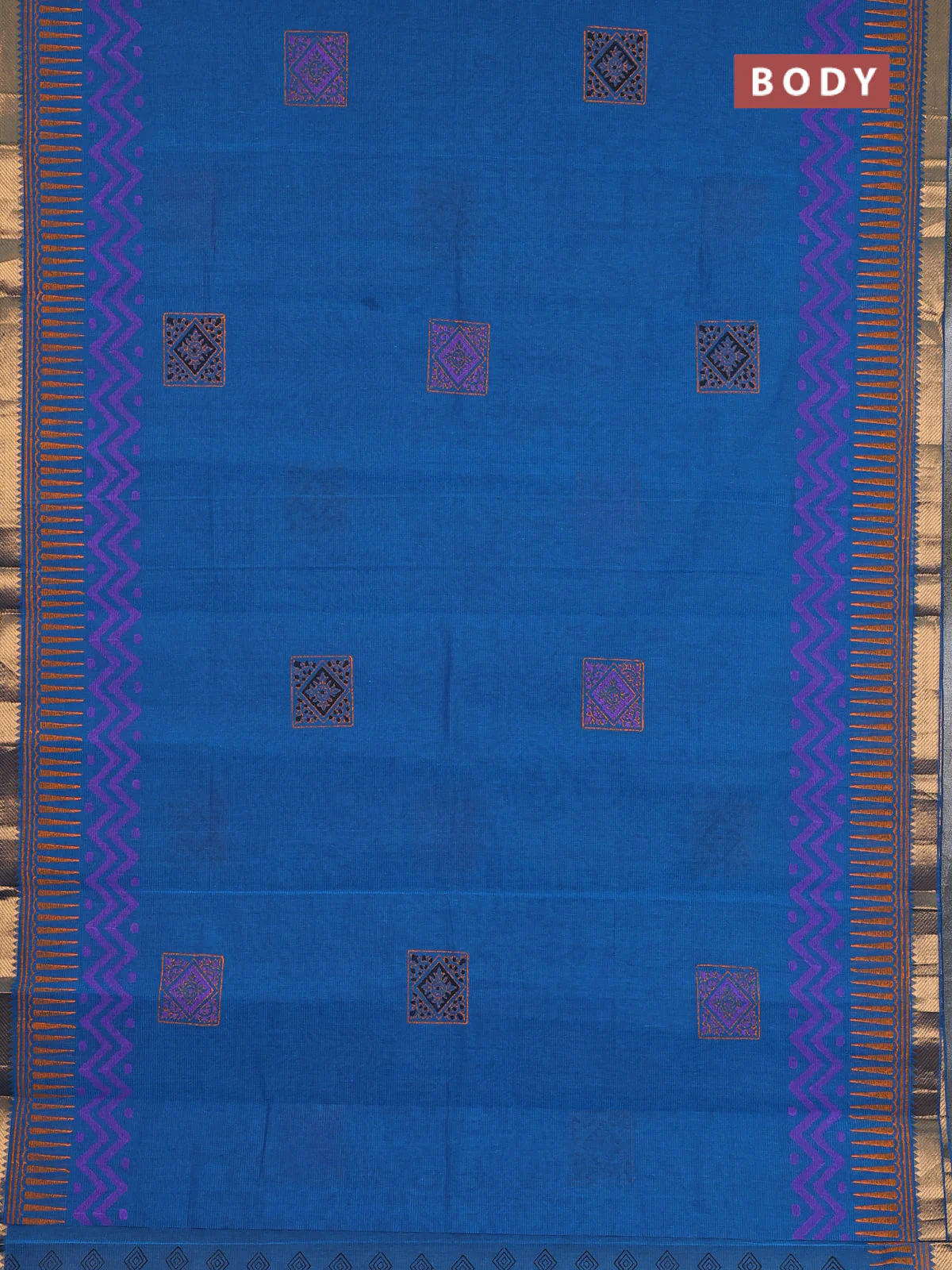 Mangalagiri cotton block printed saree cs blue with butta prints and mangalgiri border - Image 2