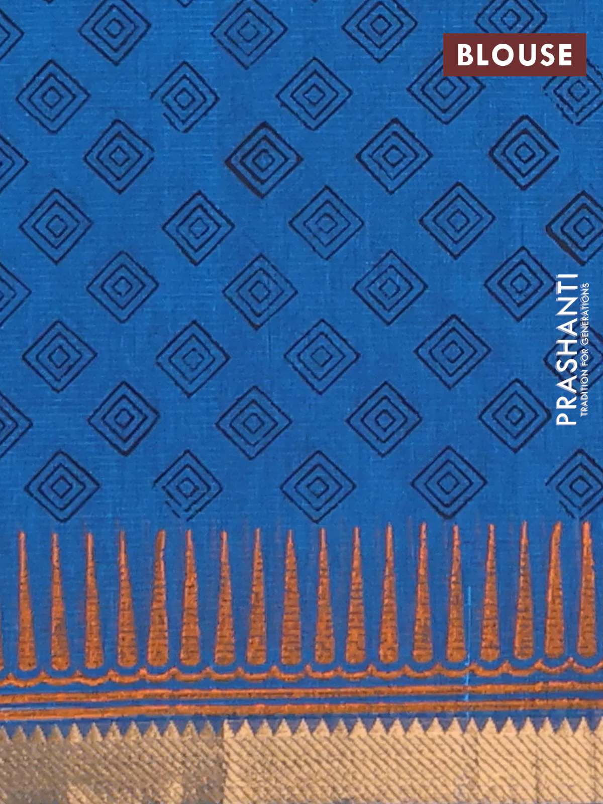 Mangalagiri cotton block printed saree cs blue with butta prints and mangalgiri border - Image 4