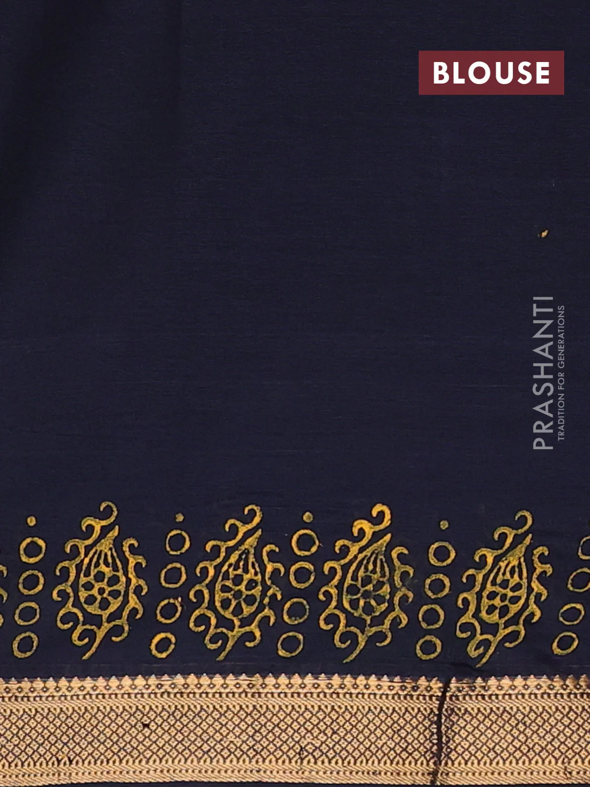 Mangalagiri cotton block printed saree deep navy blue with allover prints and mangalgiri border - Image 4