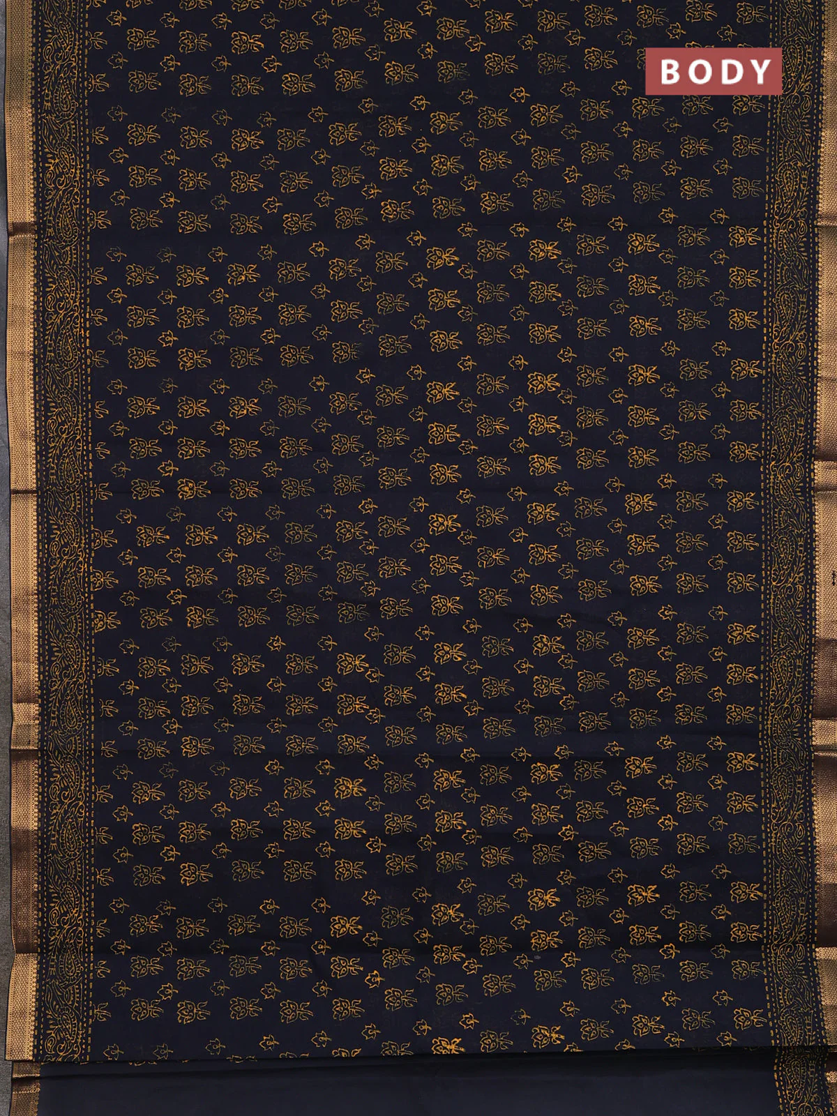 Mangalagiri cotton block printed saree elephant grey with allover butta prints and mangalgiri border - Image 2
