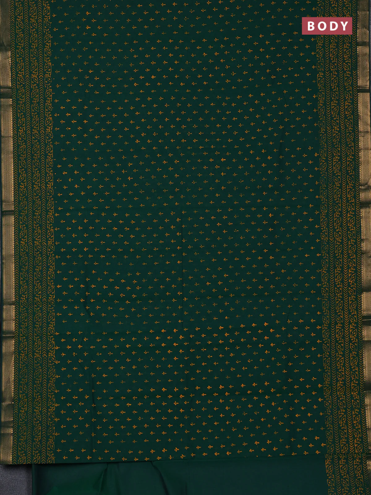 Mangalagiri cotton block printed saree green with allover butta prints and mangalgiri border - Image 2