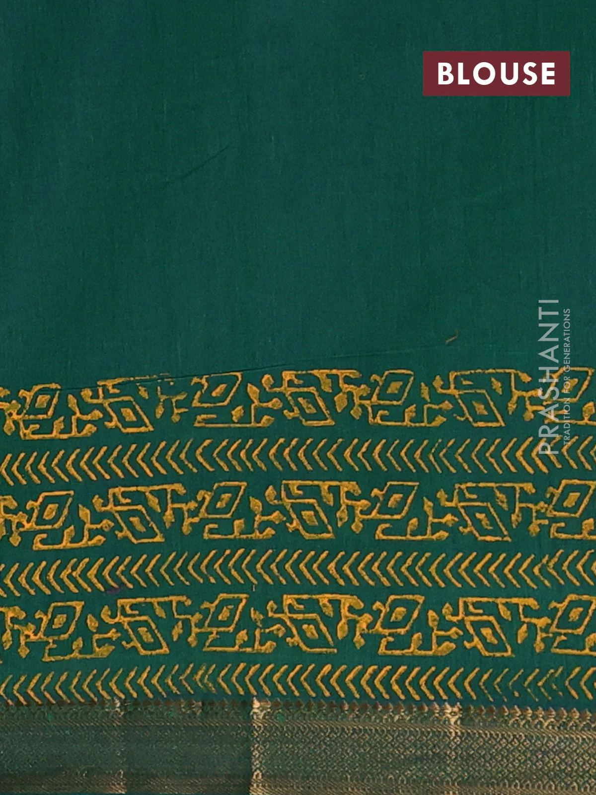 Mangalagiri cotton block printed saree green with allover butta prints and mangalgiri border - Image 4
