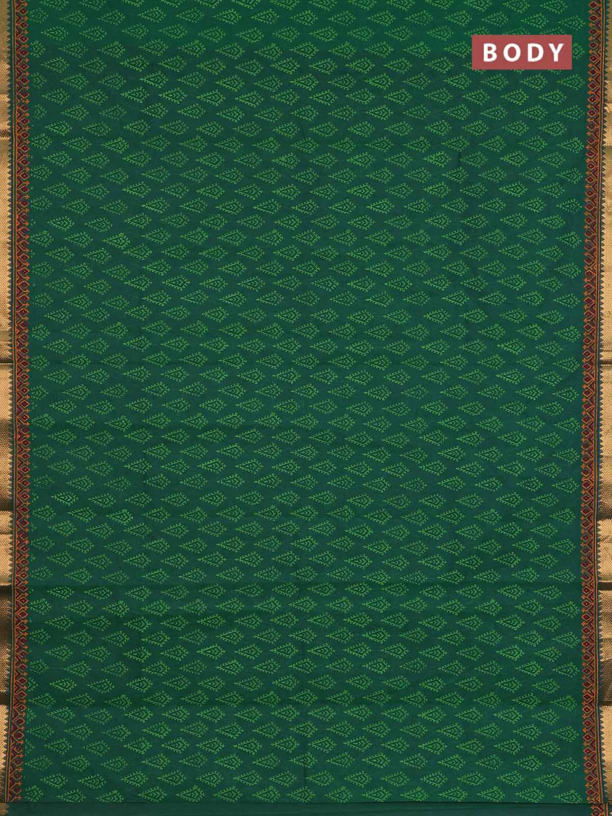 Mangalagiri cotton block printed saree green with allover butta prints and mangalgiri border - Image 2