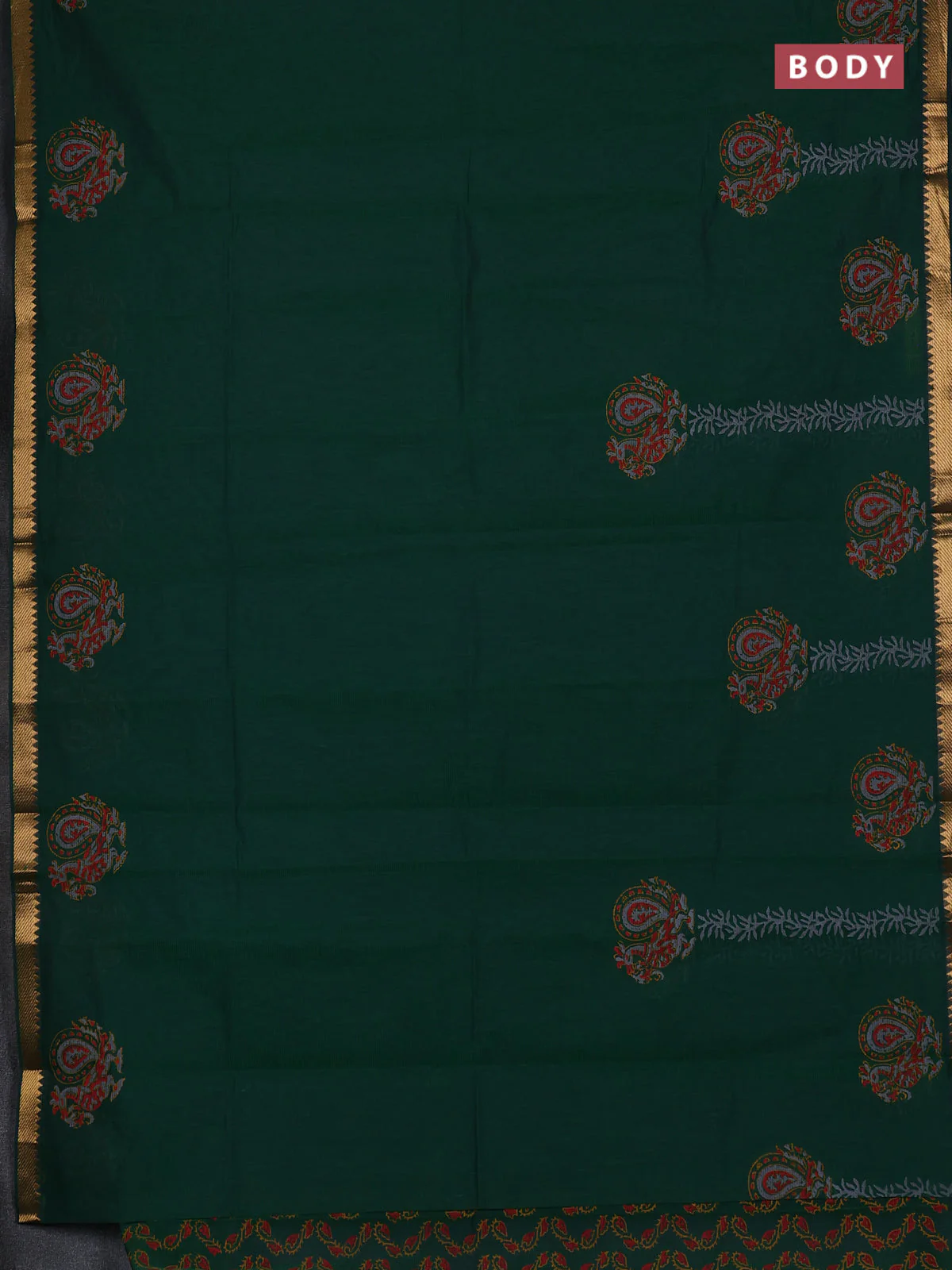 Mangalagiri cotton block printed saree green with annam butta prints and mangalgiri border - Image 2