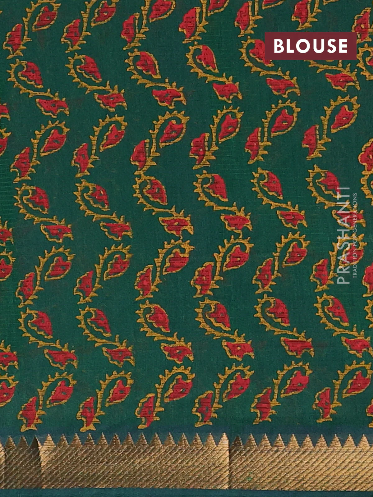 Mangalagiri cotton block printed saree green with annam butta prints and mangalgiri border - Image 4