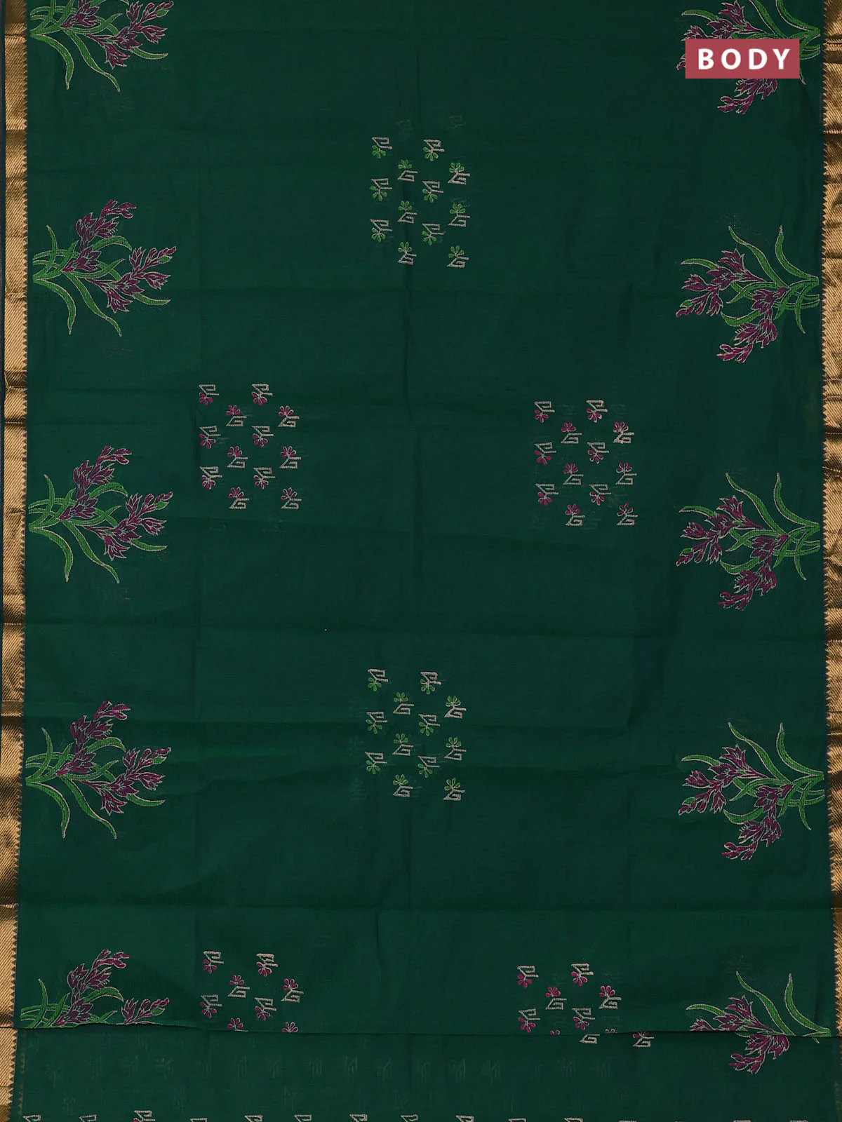 Mangalagiri cotton block printed saree green with butta prints and mangalgiri border - Image 2