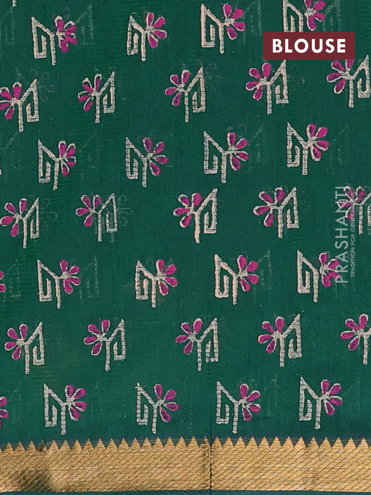 Mangalagiri cotton block printed saree green with butta prints and mangalgiri border - Image 4