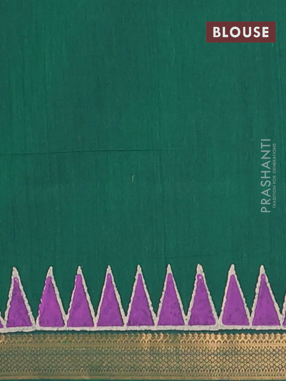 Mangalagiri cotton block printed saree green with butta prints and mangalgiri border - Image 4