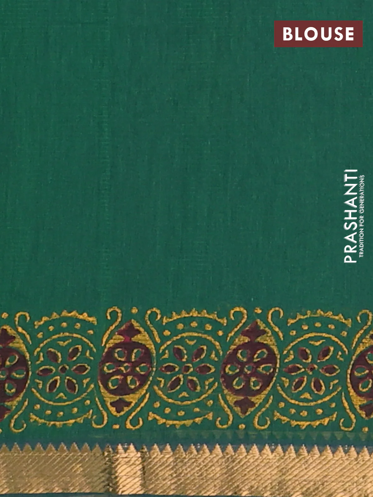 Mangalagiri cotton block printed saree green with butta prints and mangalgiri border - Image 4