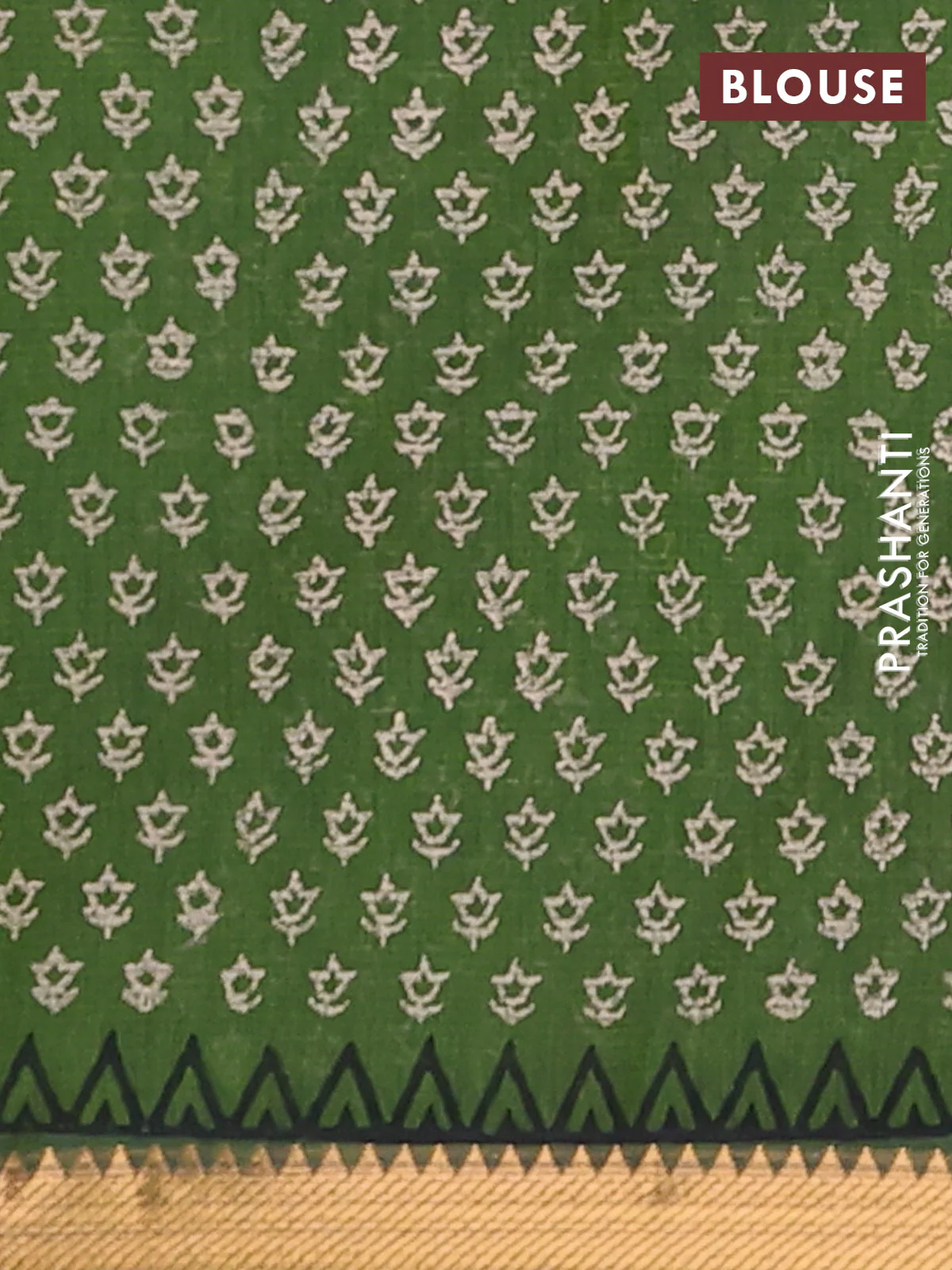 Mangalagiri cotton block printed saree green with butta prints and mangalgiri border - Image 4