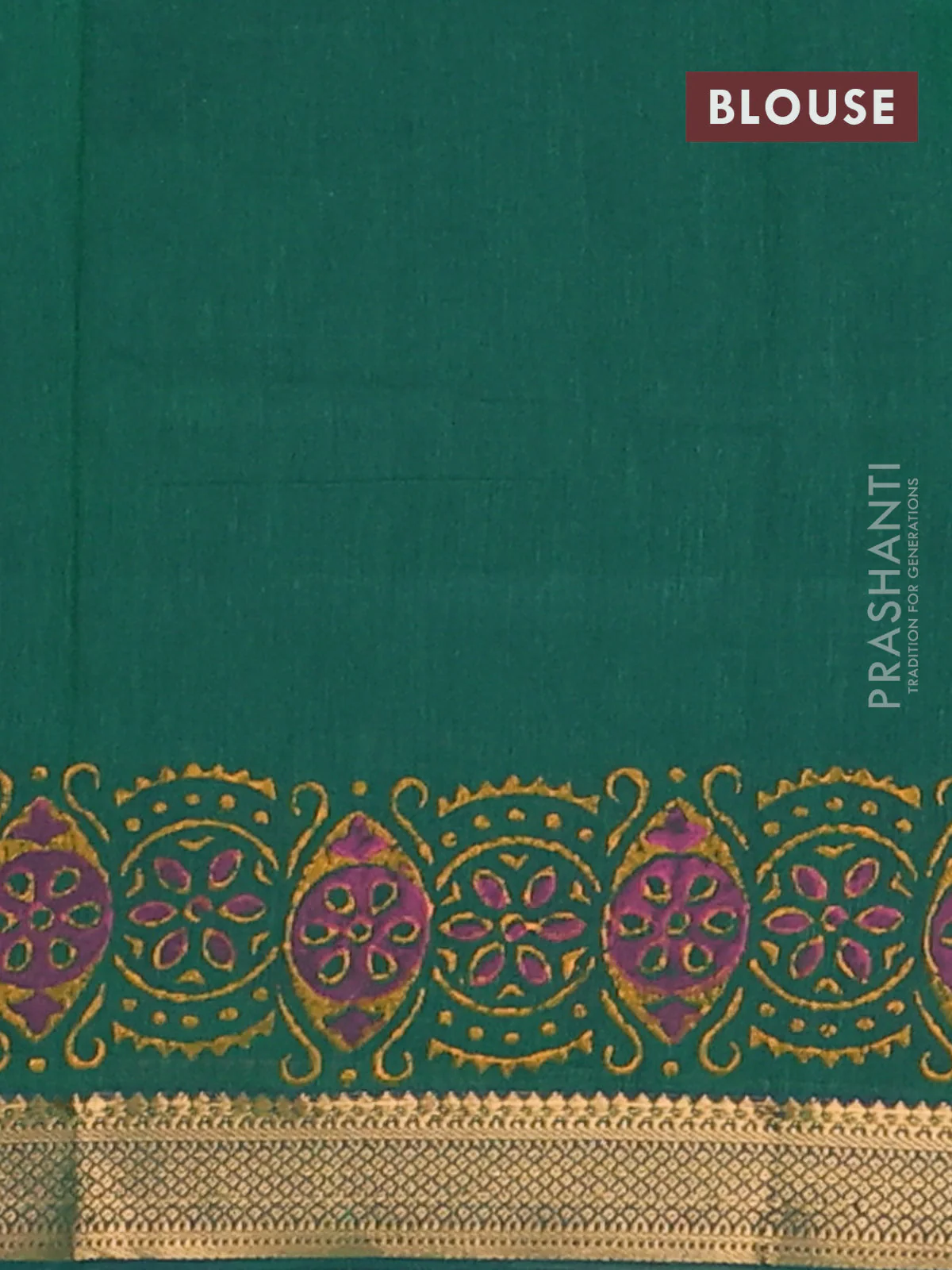 Mangalagiri cotton block printed saree green with butta prints and mangalgiri border - Image 4