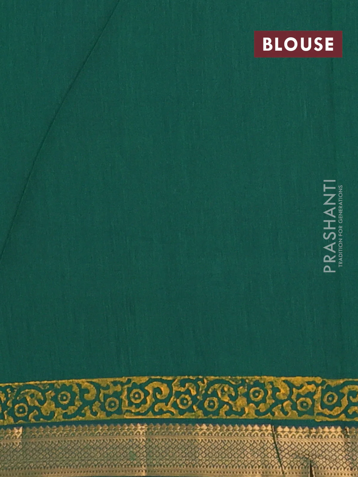 Mangalagiri cotton block printed saree green with floral butta prints and mangalgiri border - Image 4