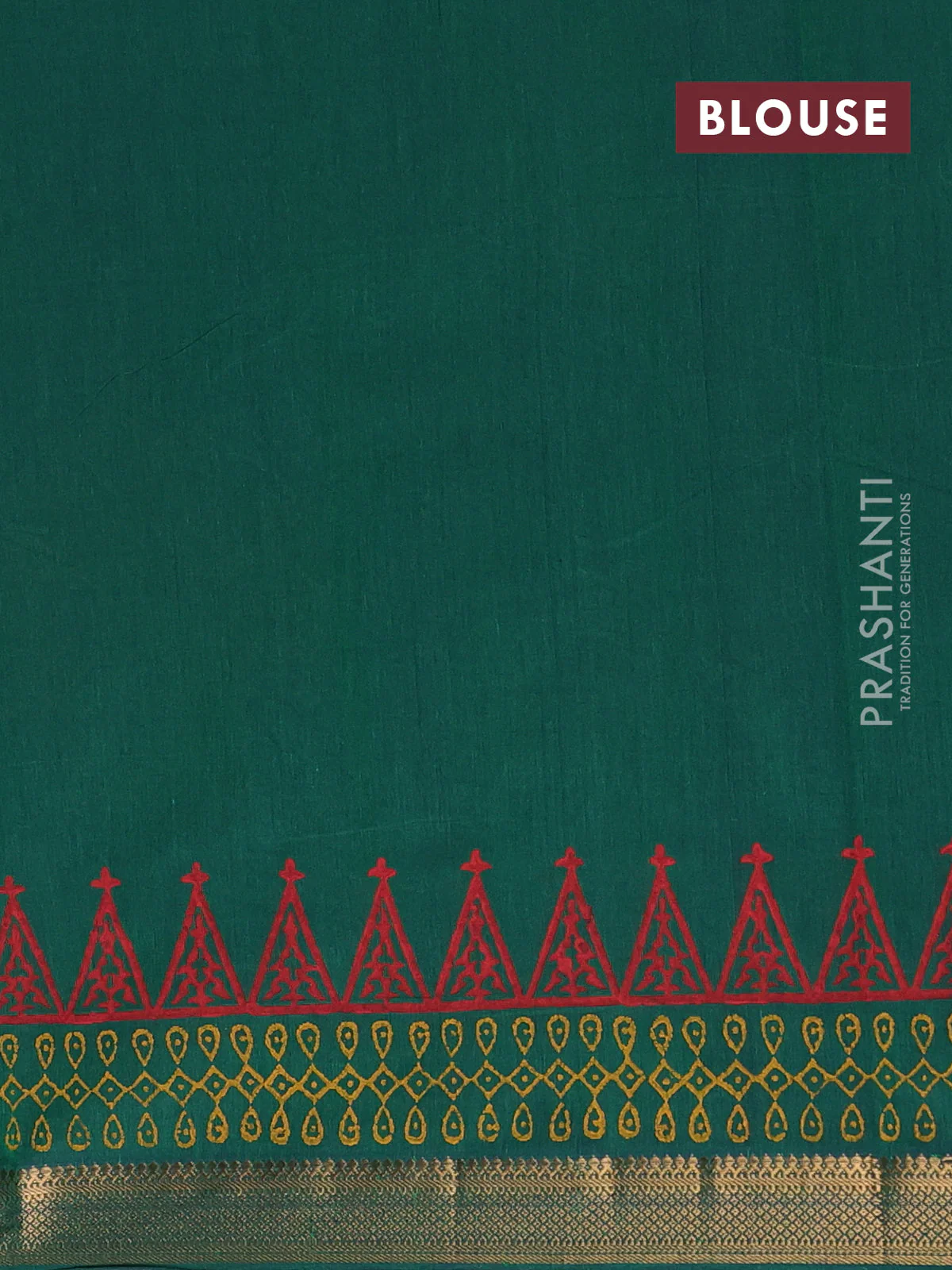 Mangalagiri cotton block printed saree green with rangoli butta prints and mangalgiri border - Image 4