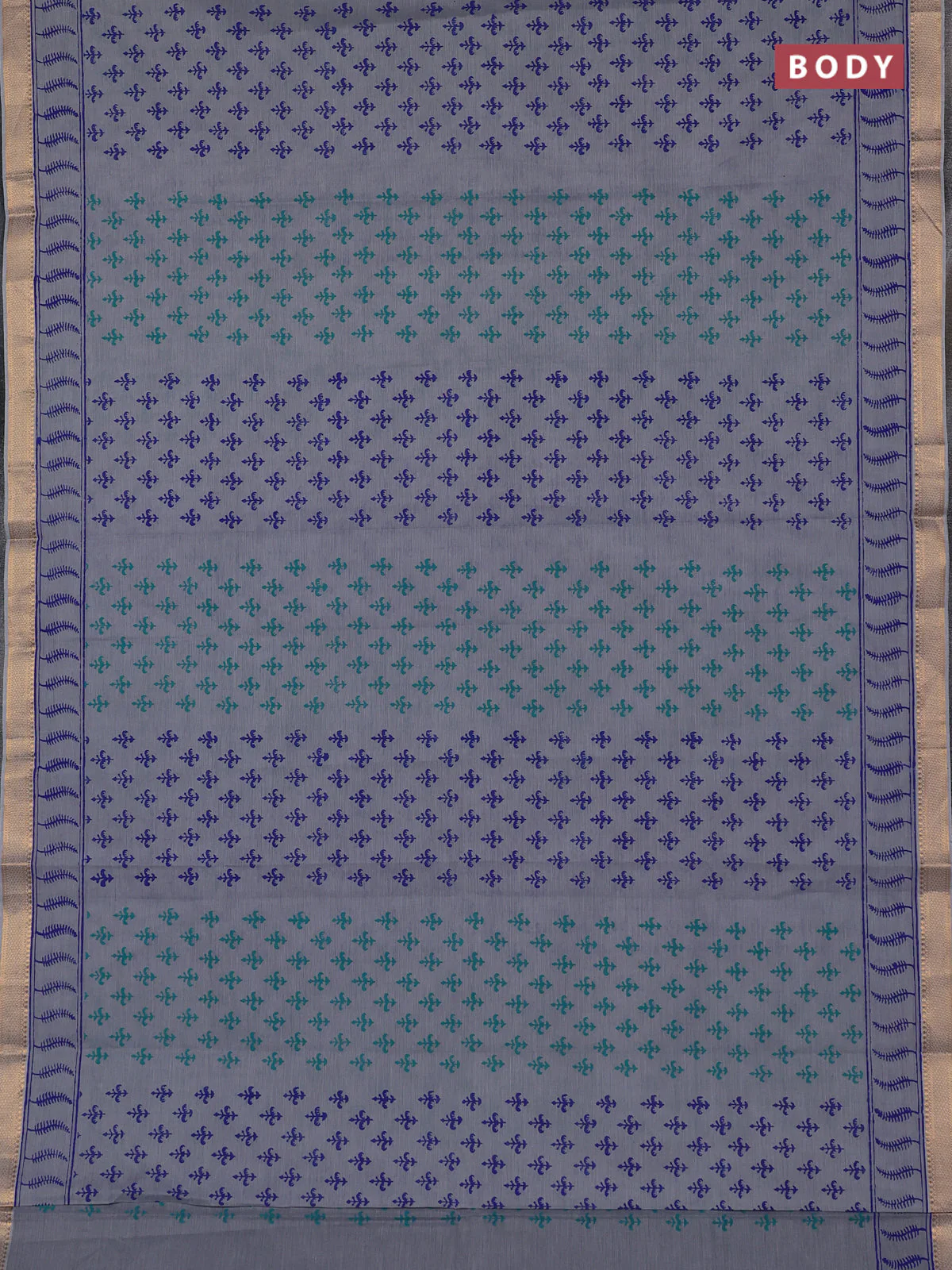 Mangalagiri cotton block printed saree grey with allover butta prints and mangalgiri border - Image 2