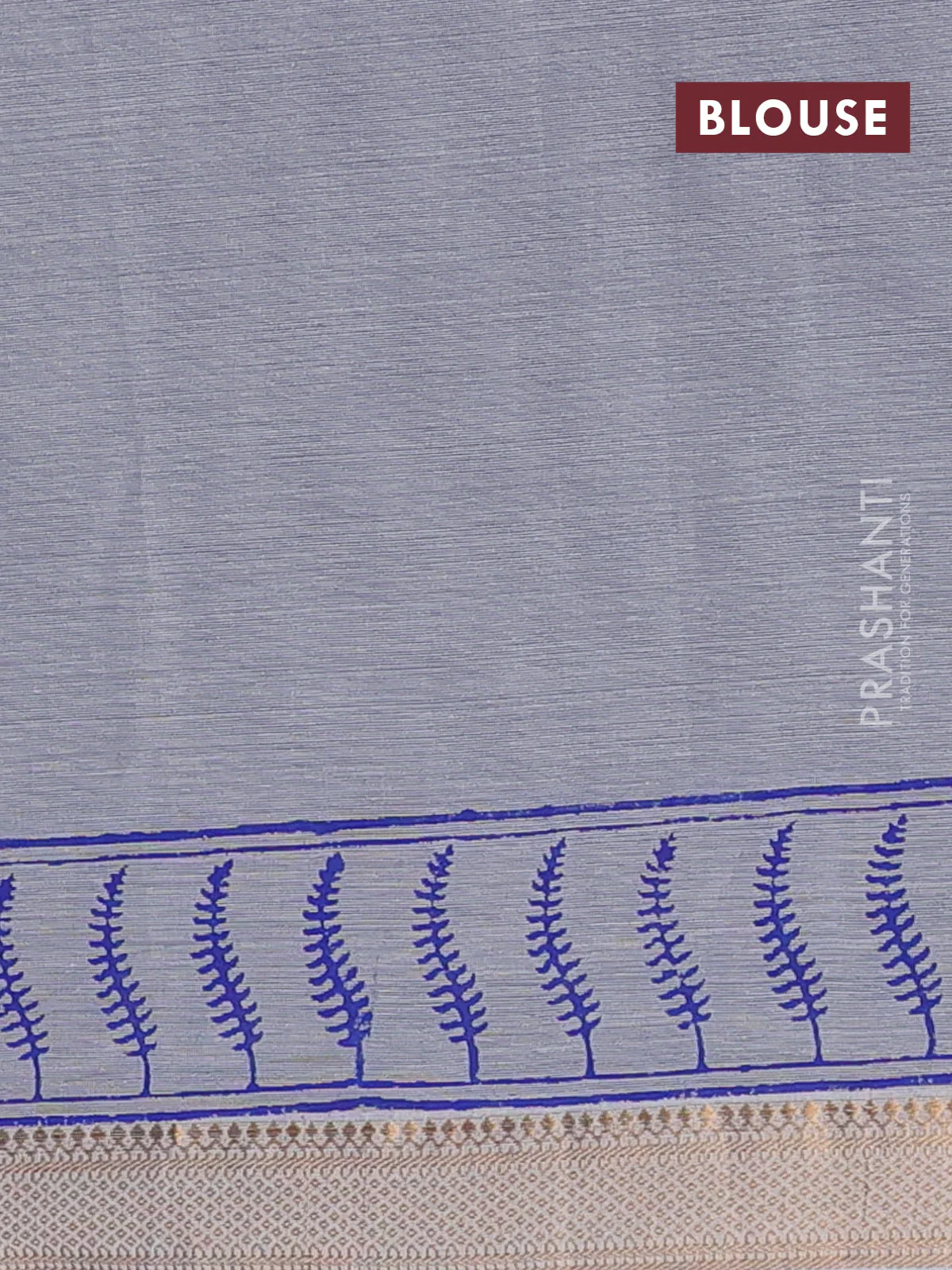 Mangalagiri cotton block printed saree grey with allover butta prints and mangalgiri border - Image 4