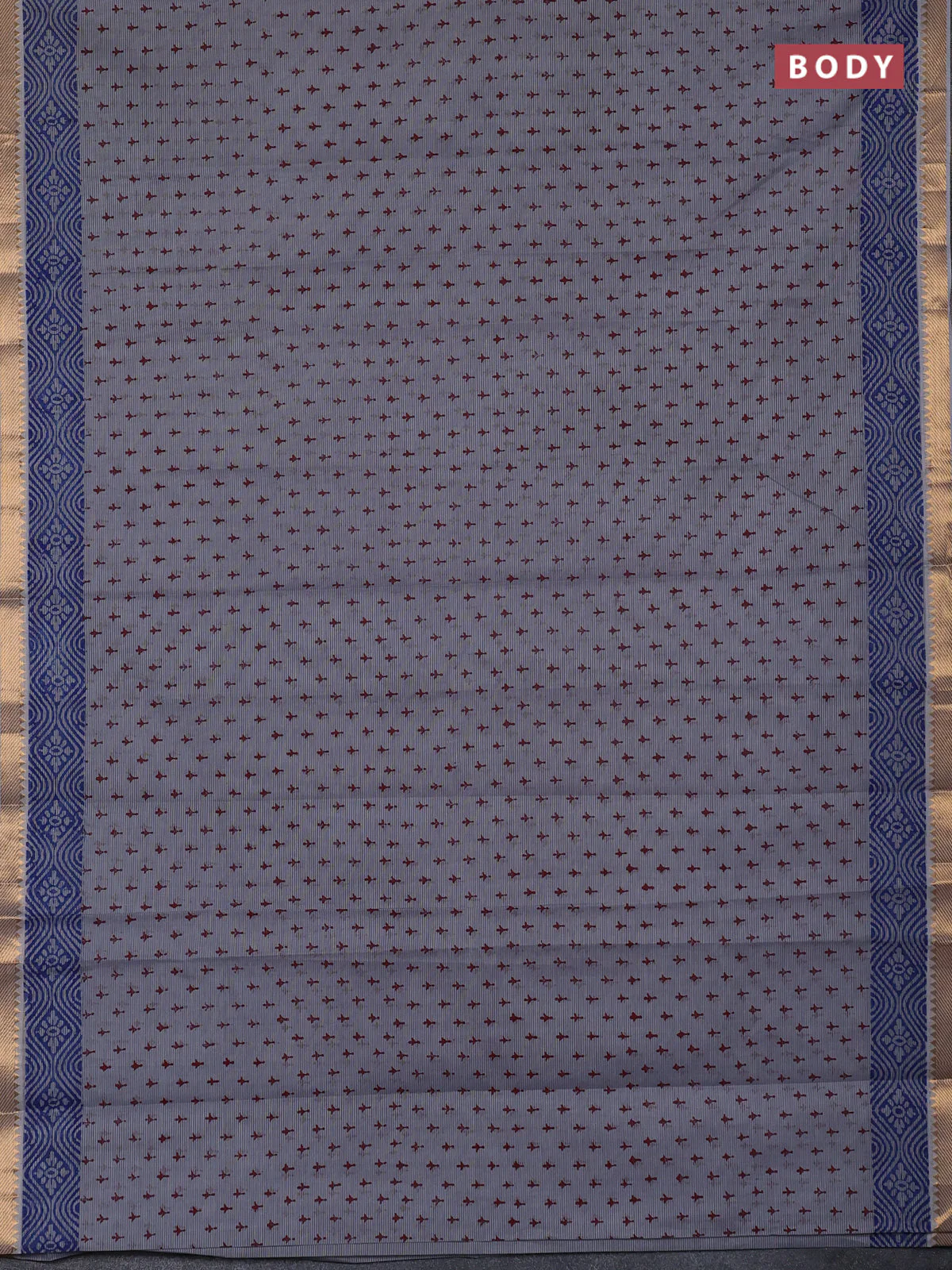 Mangalagiri cotton block printed saree grey with allover butta prints and mangalgiri border - Image 2