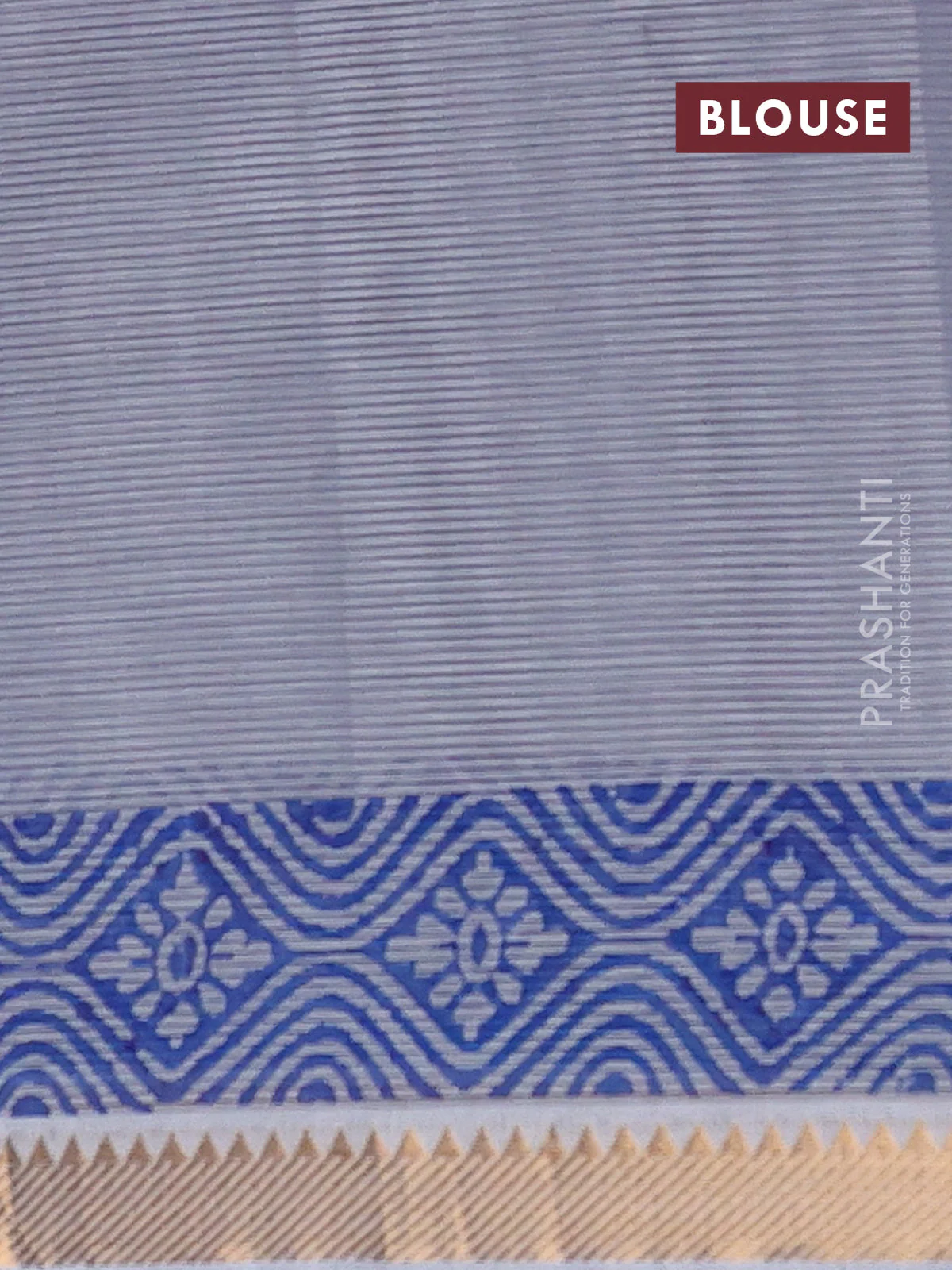 Mangalagiri cotton block printed saree grey with allover butta prints and mangalgiri border - Image 4