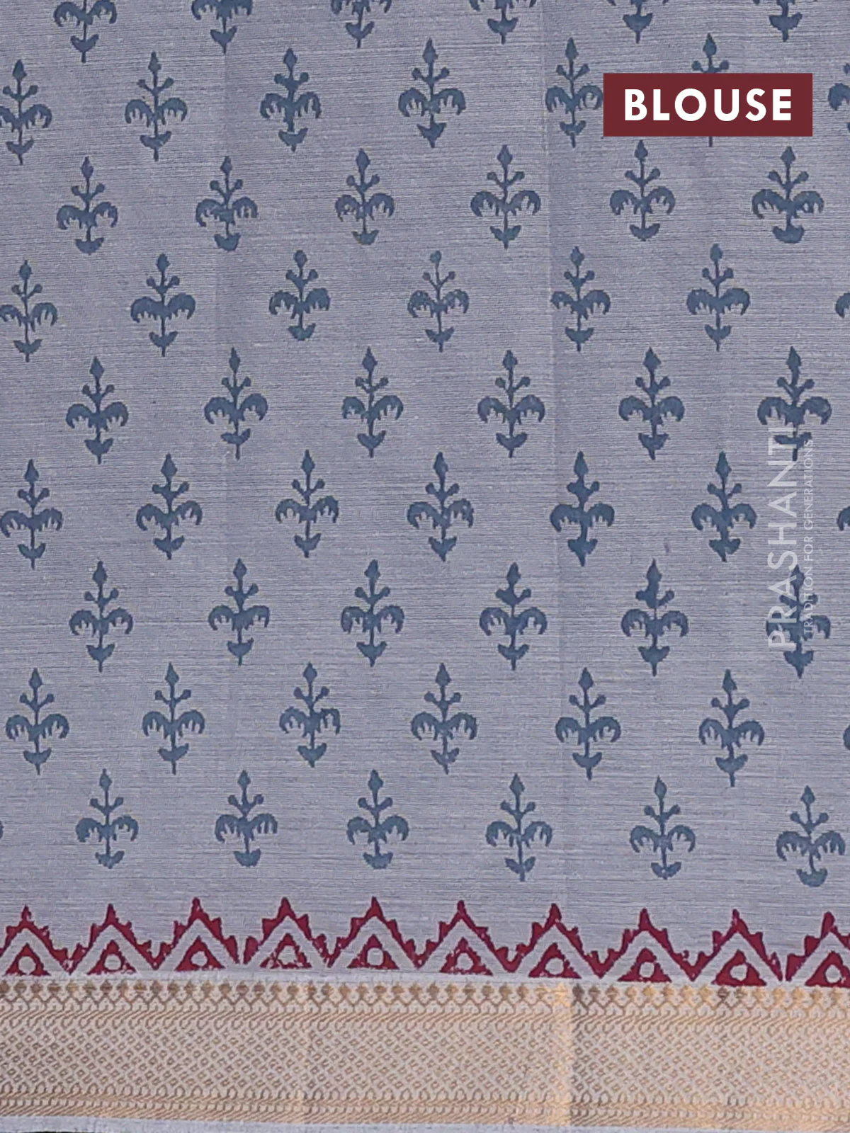 Mangalagiri cotton block printed saree grey with butta prints and mangalgiri border - Image 4