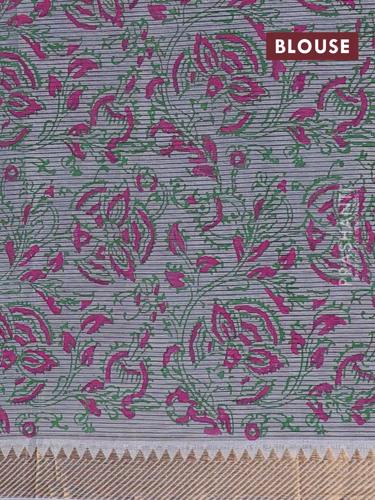 Mangalagiri cotton block printed saree grey with butta prints and mangalgiri border - Image 4