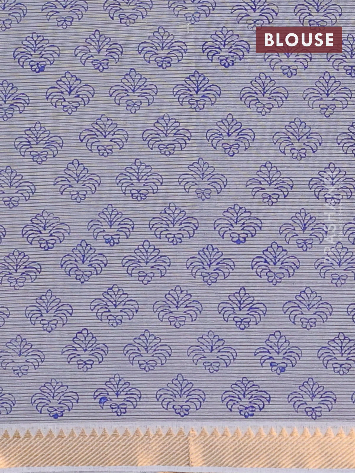 Mangalagiri cotton block printed saree grey with floral butta prints and mangalgiri border - Image 4