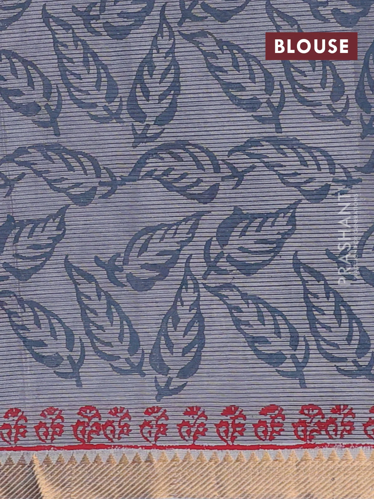 Mangalagiri cotton block printed saree grey with paisley butta prints and mangalgiri border - Image 4