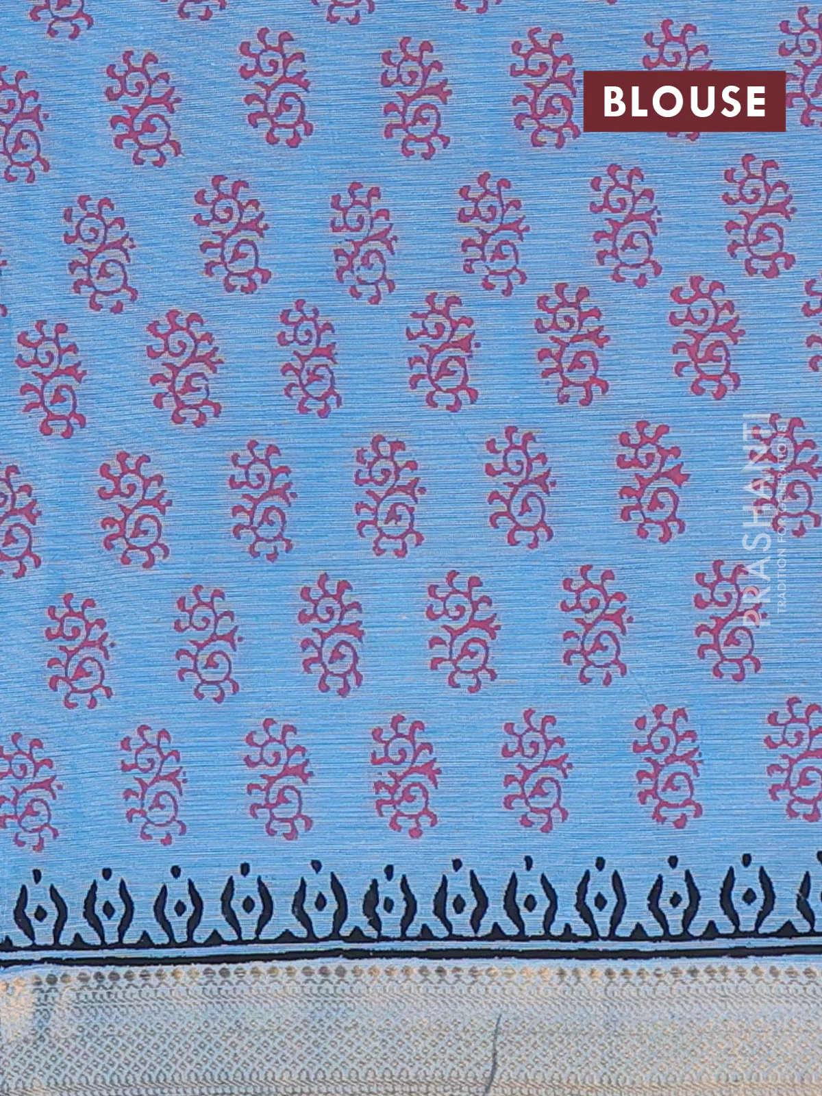 Mangalagiri cotton block printed saree light blue with annam butta prints and mangalgiri border - Image 4