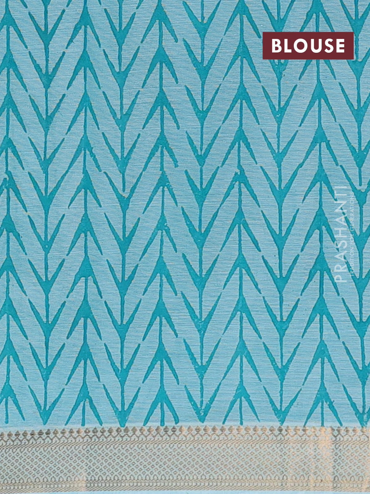 Mangalagiri cotton block printed saree light blue with butta prints and mangalgiri border - Image 4