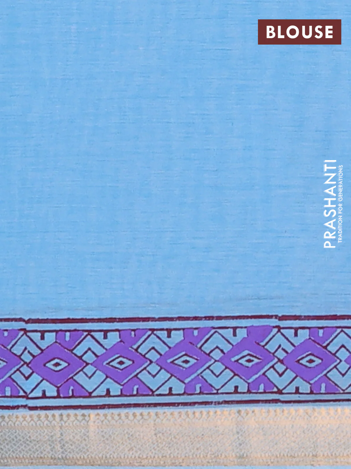Mangalagiri cotton block printed saree light blue with butta prints and mangalgiri border - Image 4