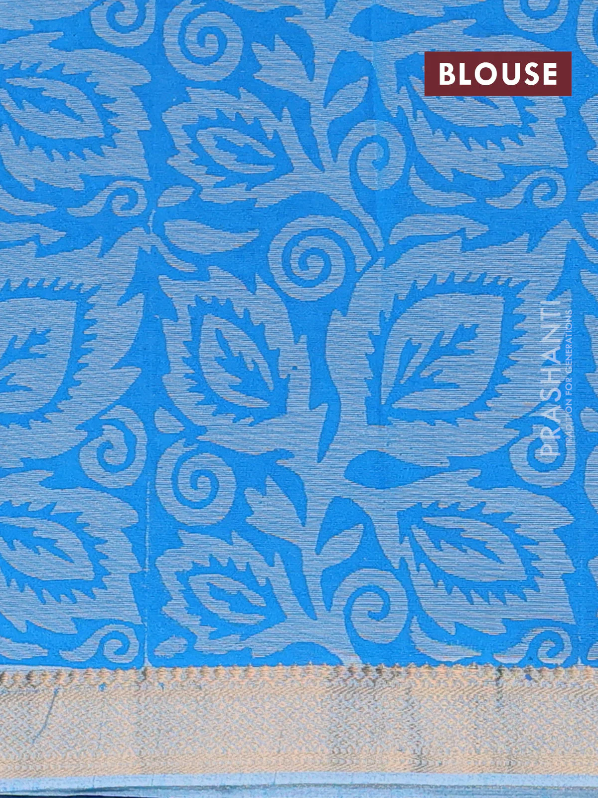 Mangalagiri cotton block printed saree light blue with butta prints and mangalgiri border - Image 4