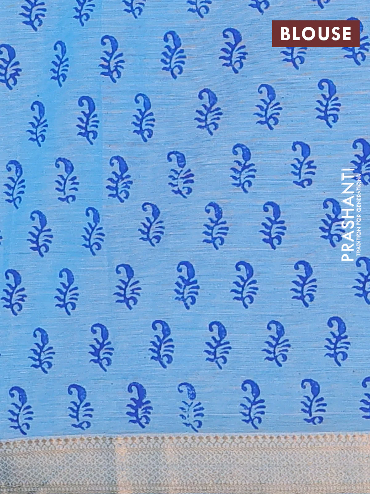 Mangalagiri cotton block printed saree light blue with butta prints and mangalgiri border - Image 4