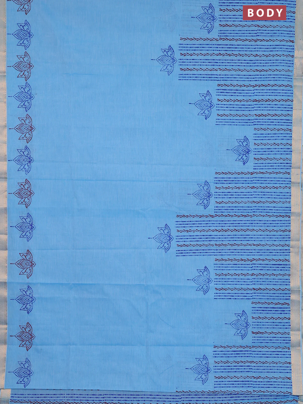 Mangalagiri cotton block printed saree light blue with prints and mangalgiri border - Image 2