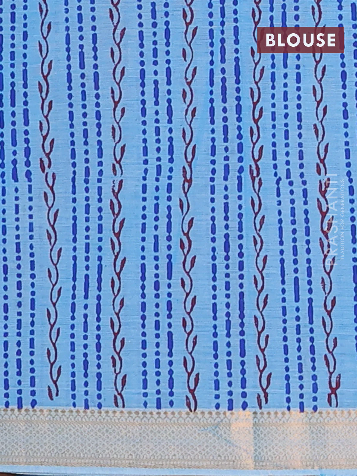 Mangalagiri cotton block printed saree light blue with prints and mangalgiri border - Image 4