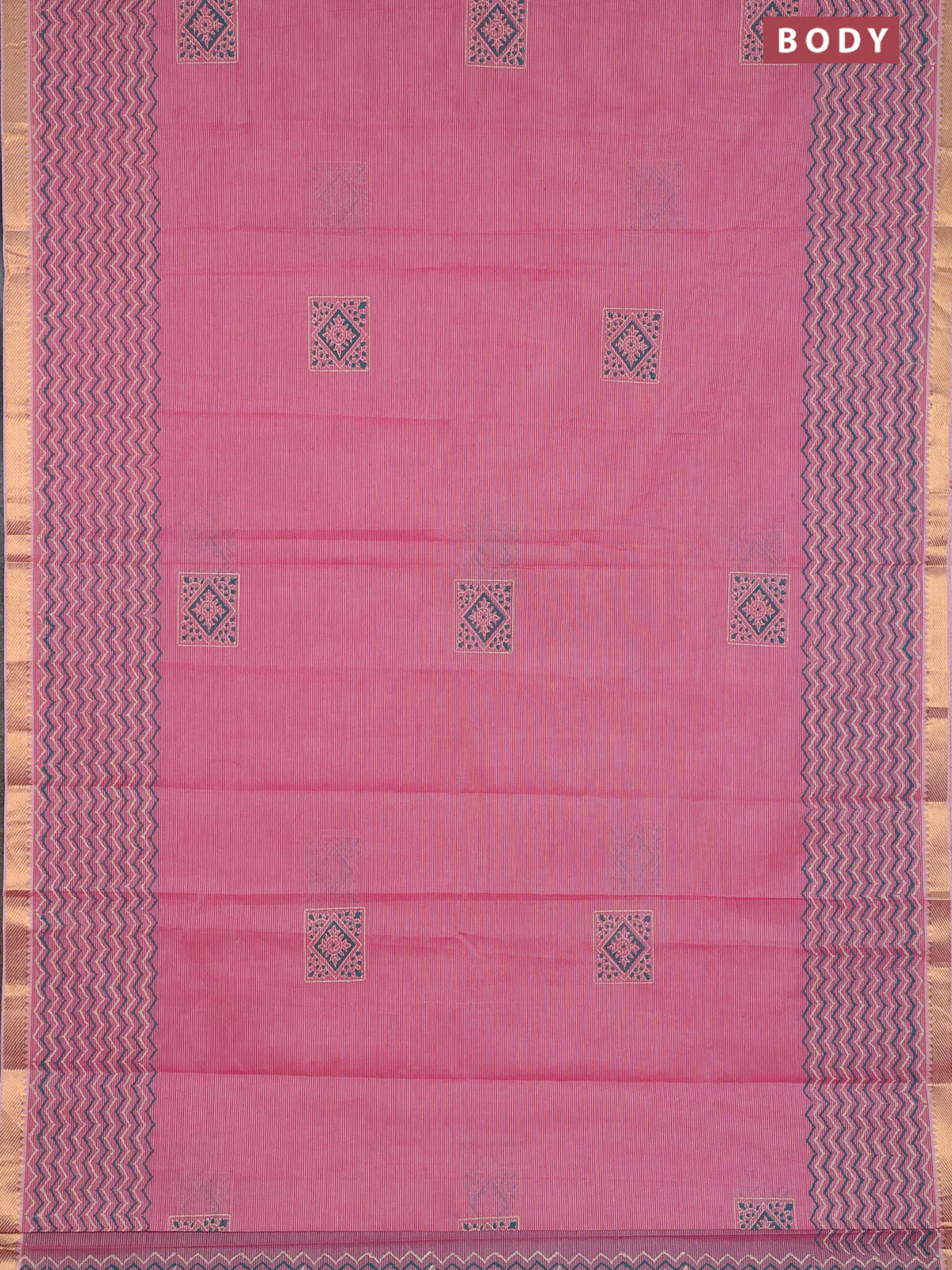 Mangalagiri cotton block printed saree light pink with butta prints and mangalgiri border - Image 2