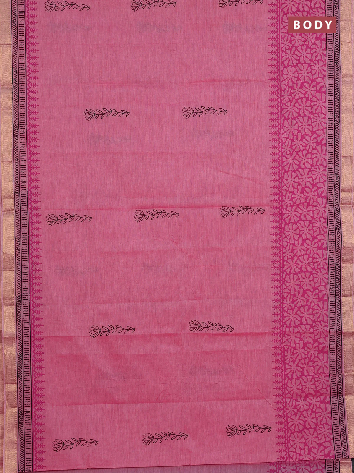 Mangalagiri cotton block printed saree light pink with butta prints and mangalgiri border - Image 2