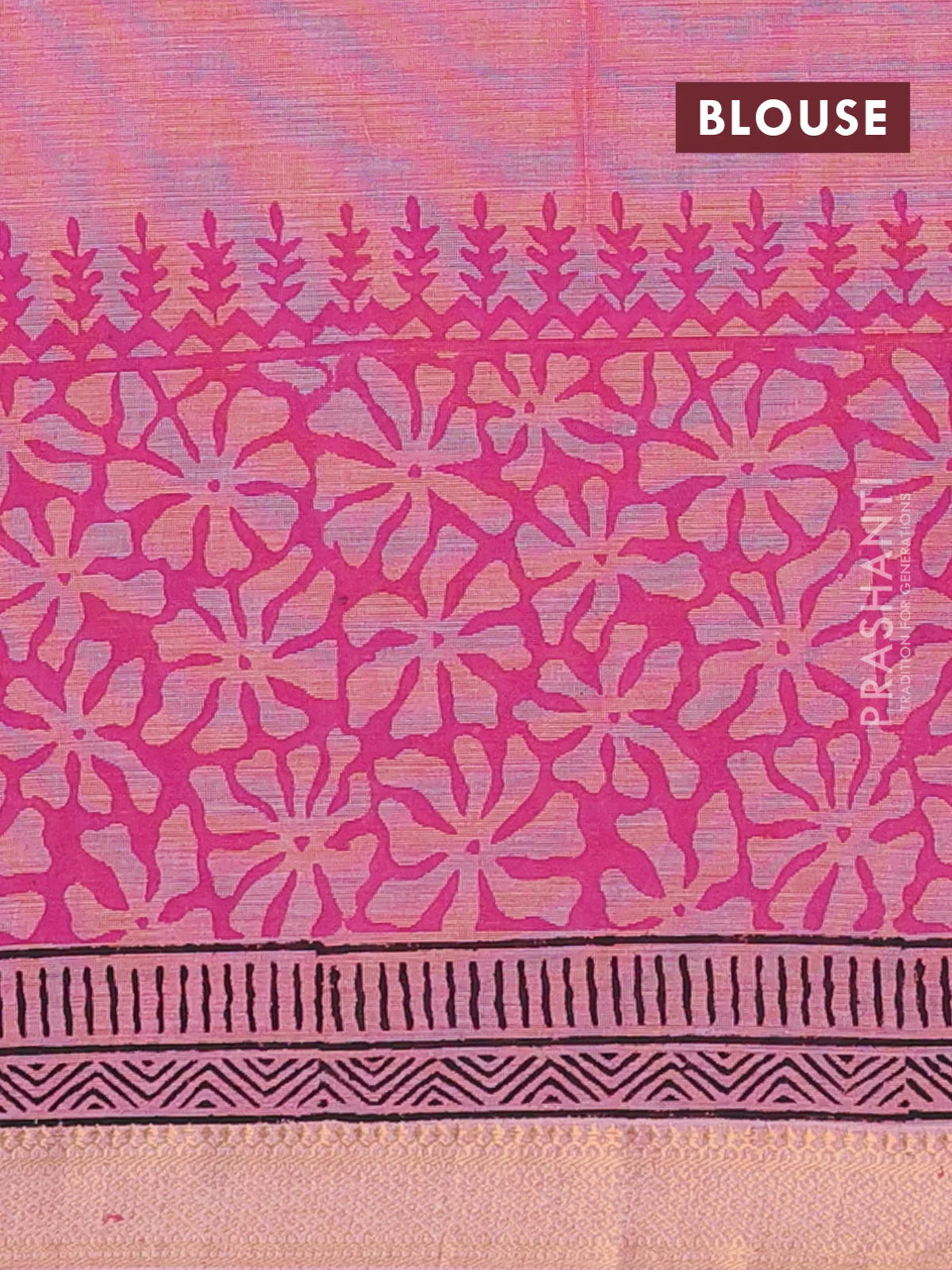 Mangalagiri cotton block printed saree light pink with butta prints and mangalgiri border - Image 4