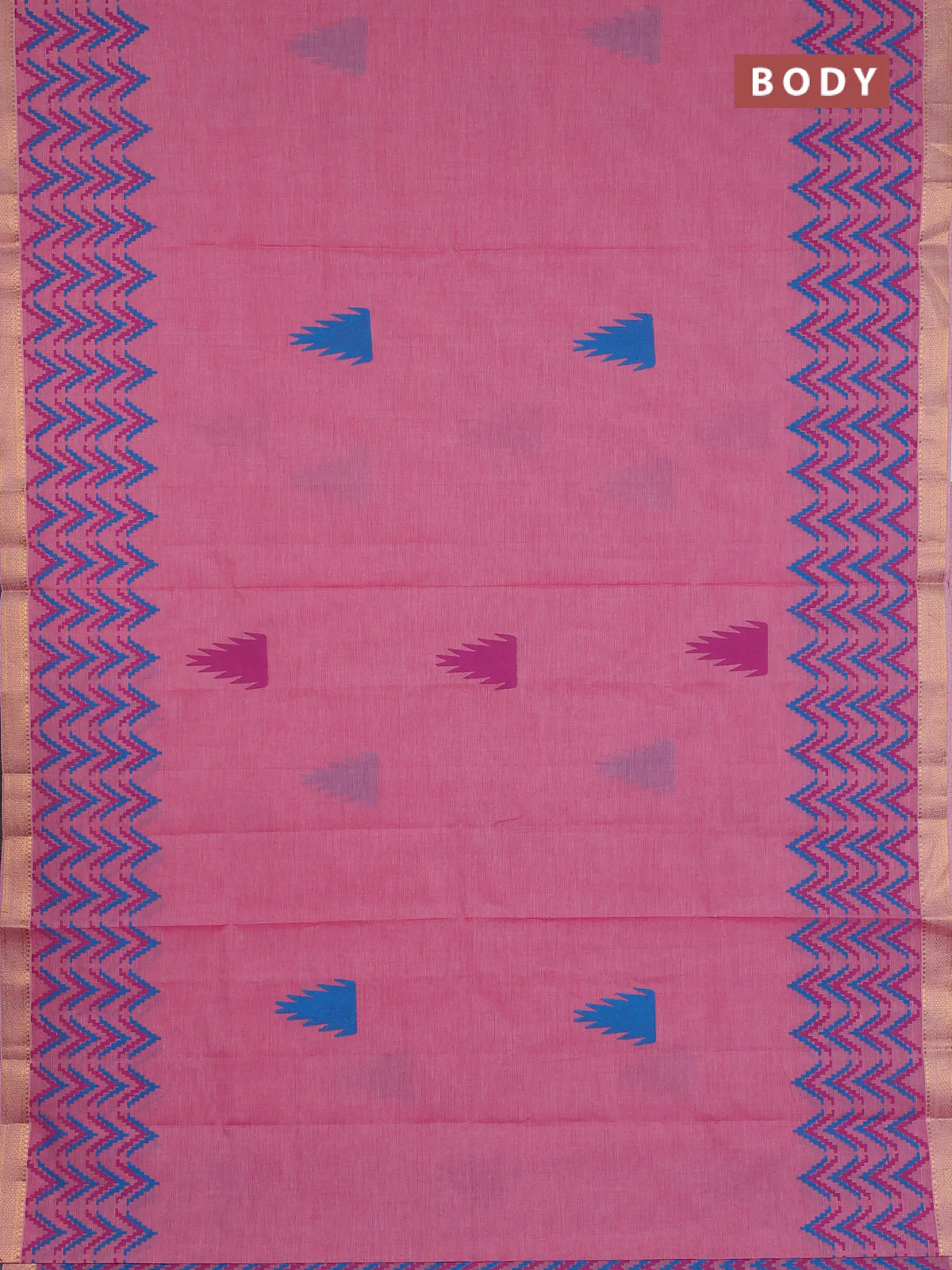 Mangalagiri cotton block printed saree light pink with temple butta prints and mangalgiri border - Image 2