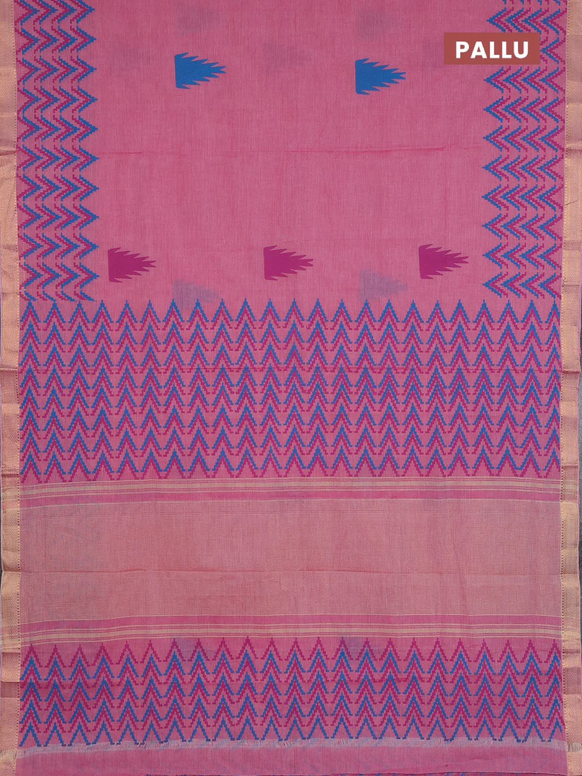 Mangalagiri cotton block printed saree light pink with temple butta prints and mangalgiri border - Image 3