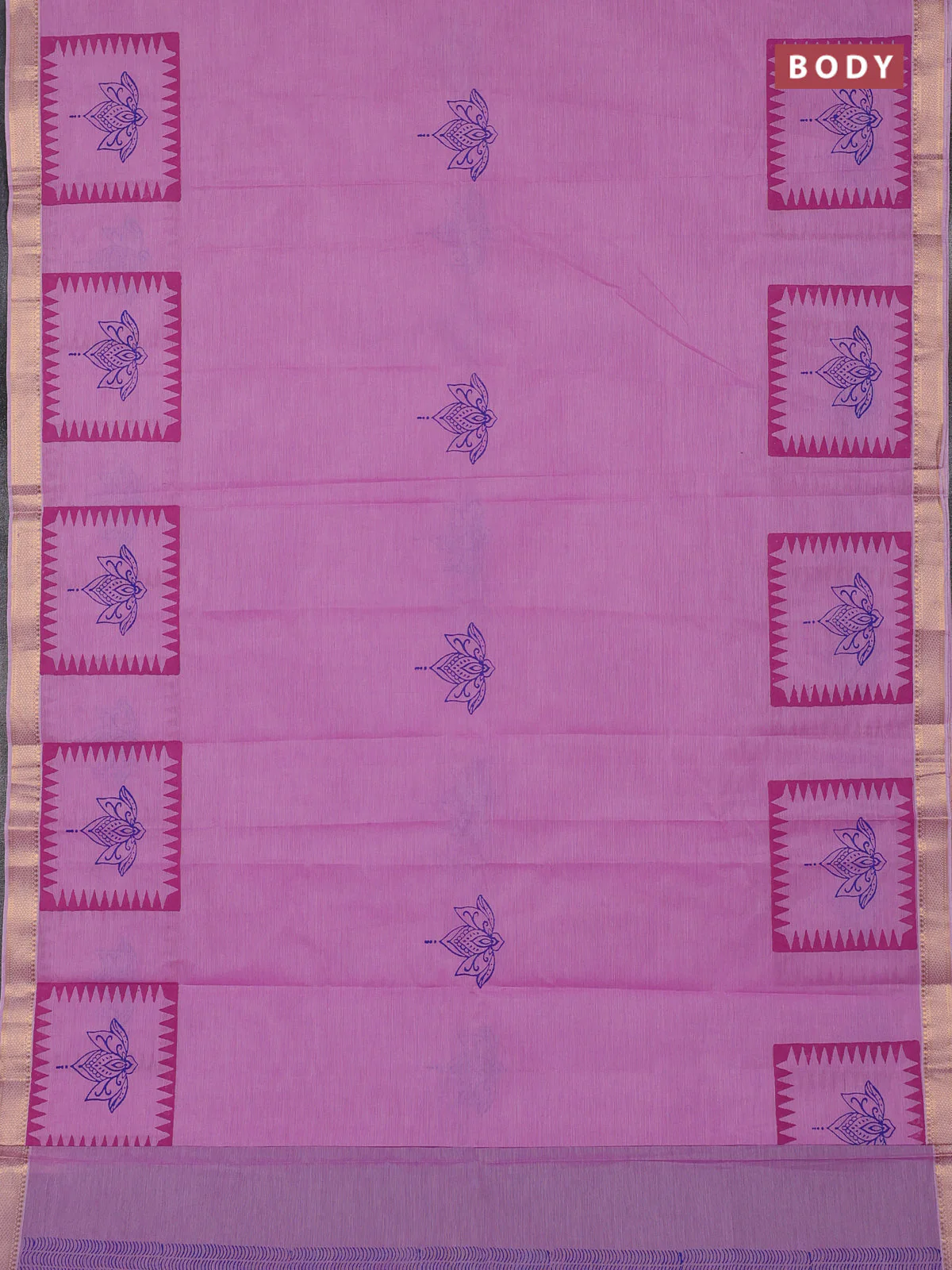 Mangalagiri cotton block printed saree lotus pink with allover prints and mangalgiri border - Image 2