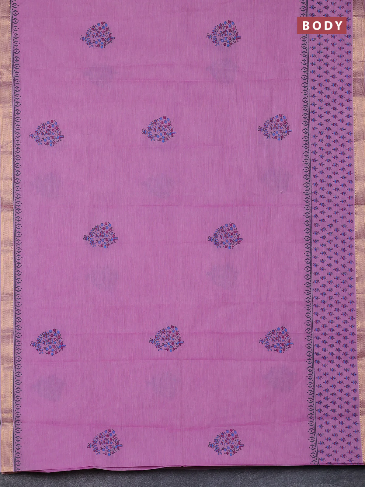 Mangalagiri cotton block printed saree lotus pink with butta prints and mangalgiri border - Image 2