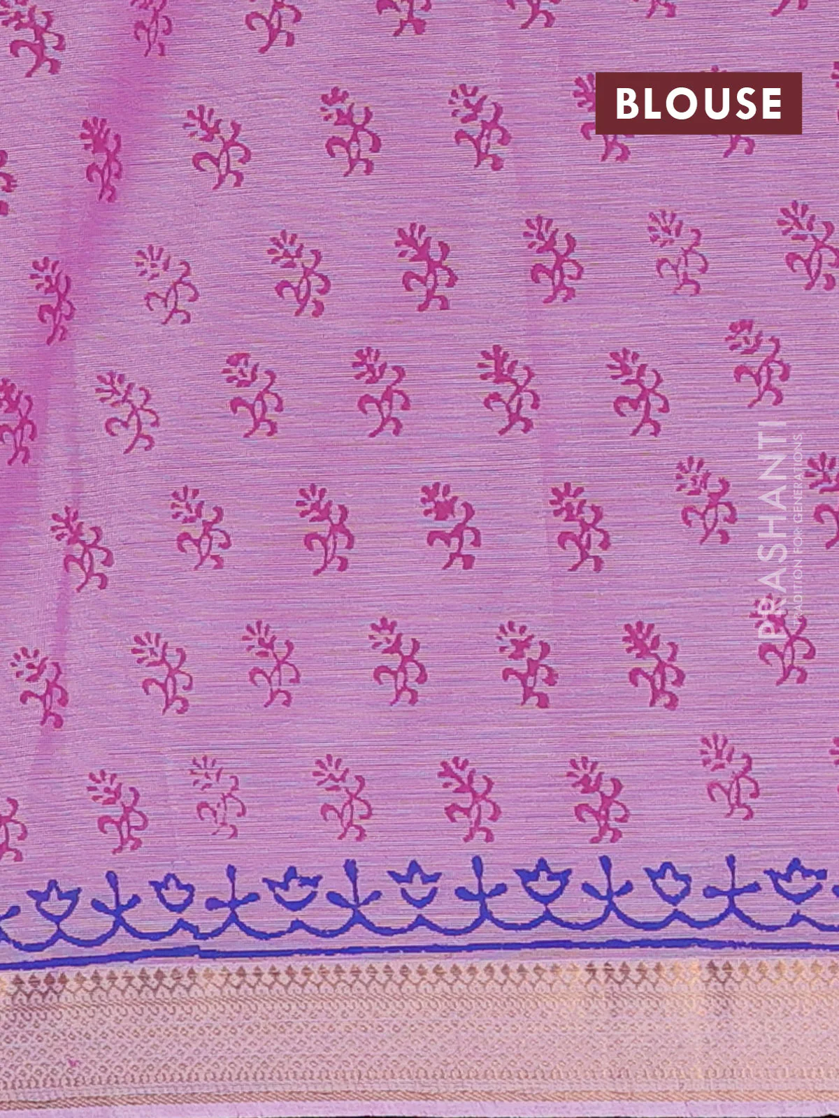 Mangalagiri cotton block printed saree lotus pink with floral butta prints and mangalgiri border - Image 4