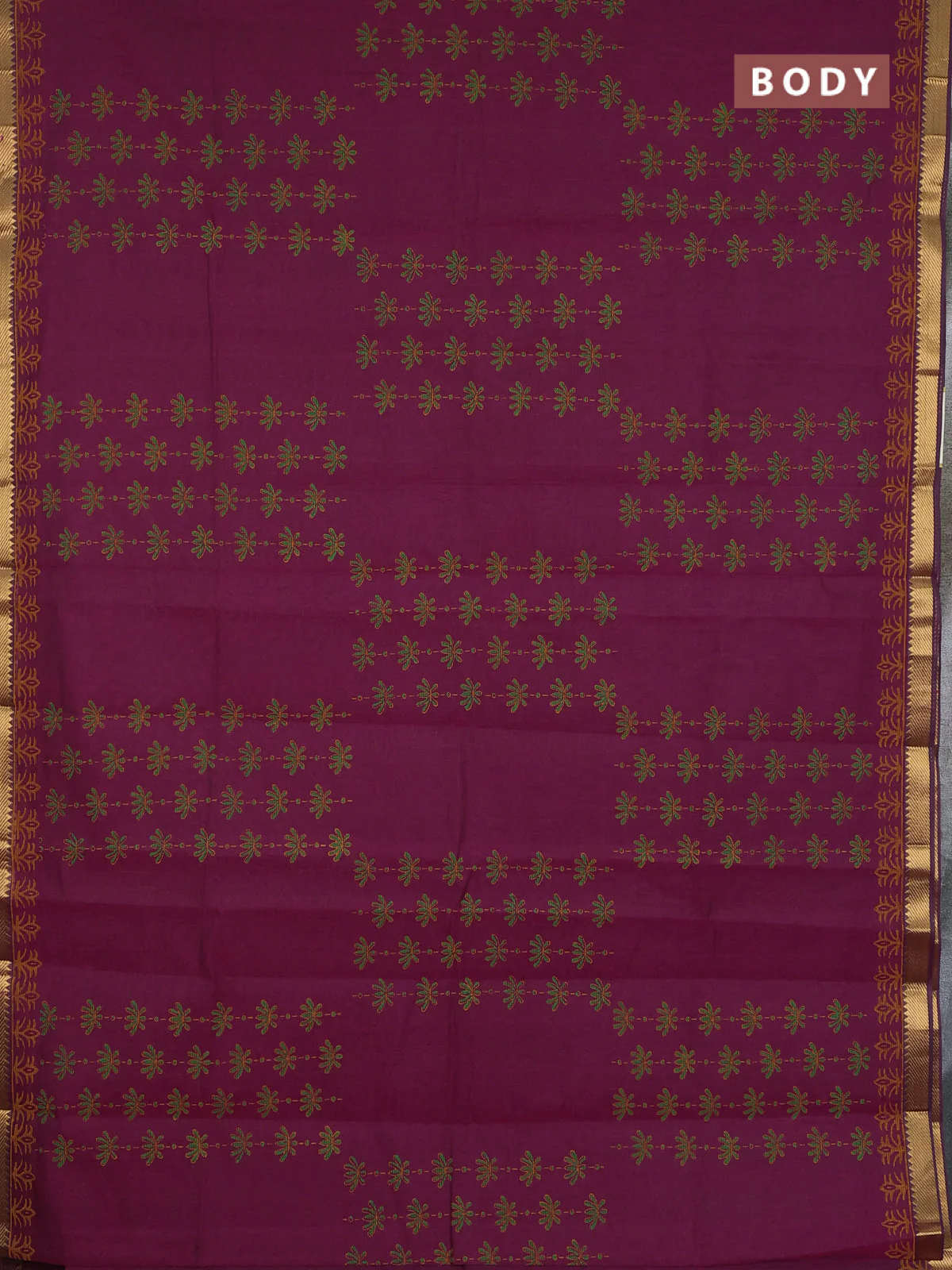Mangalagiri cotton block printed saree magenta pink with allover prints and mangalgiri border - Image 2