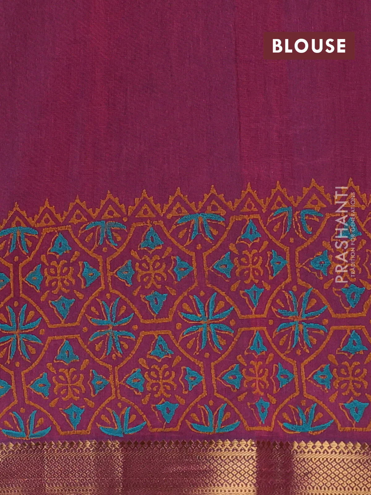 Mangalagiri cotton block printed saree magenta pink with butta prints and mangalgiri border - Image 4