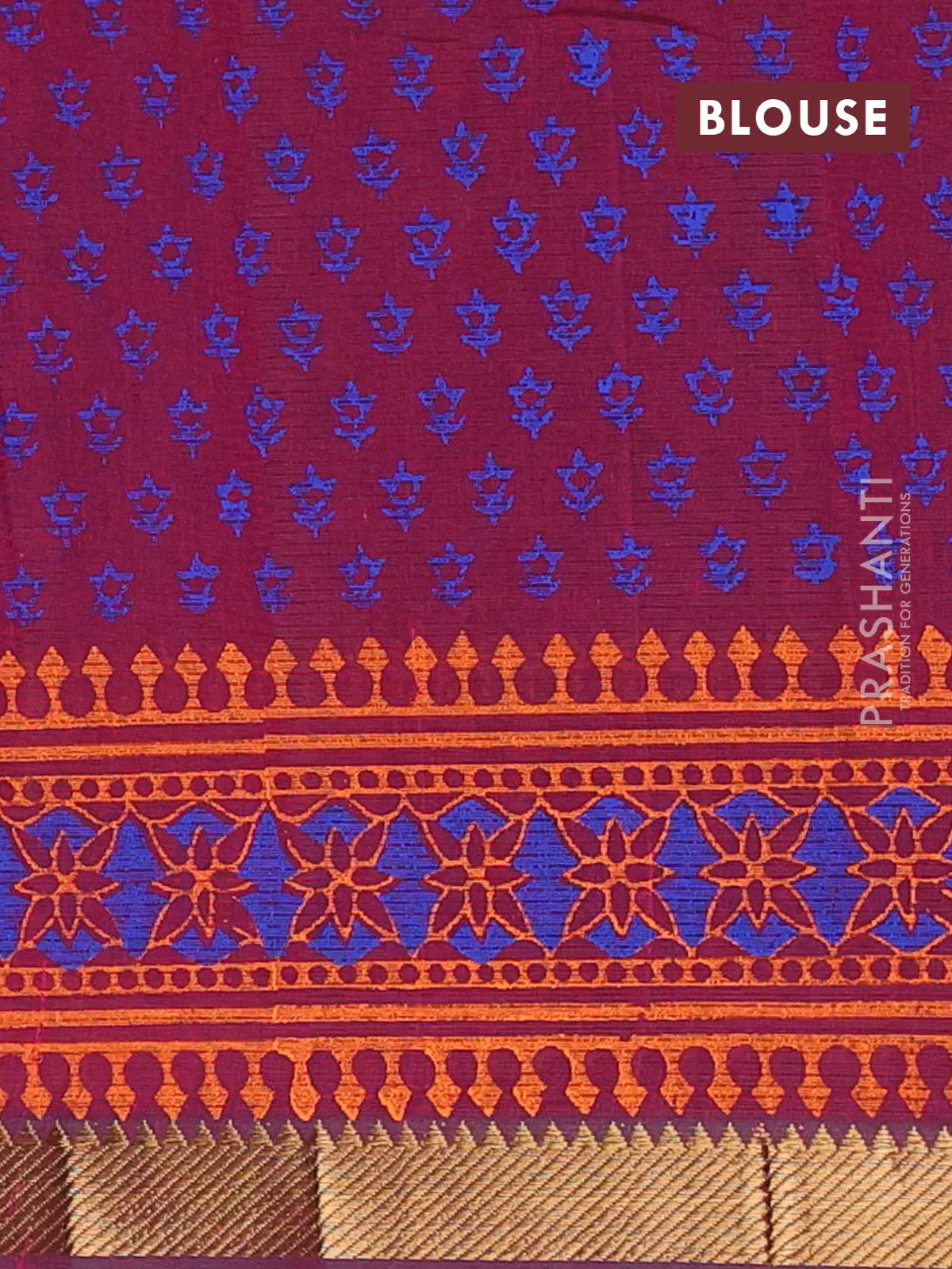 Mangalagiri cotton block printed saree magenta pink with floral butta prints and mangalgiri border - Image 4