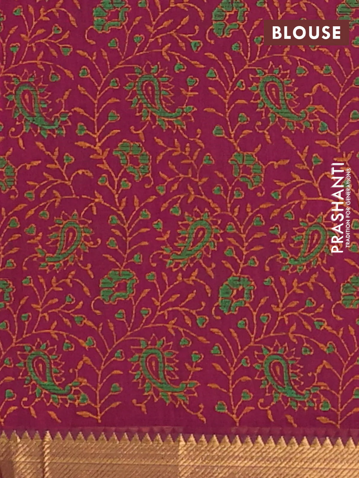 Mangalagiri cotton block printed saree magenta pink with paisley butta prints and mangalgiri border - Image 4