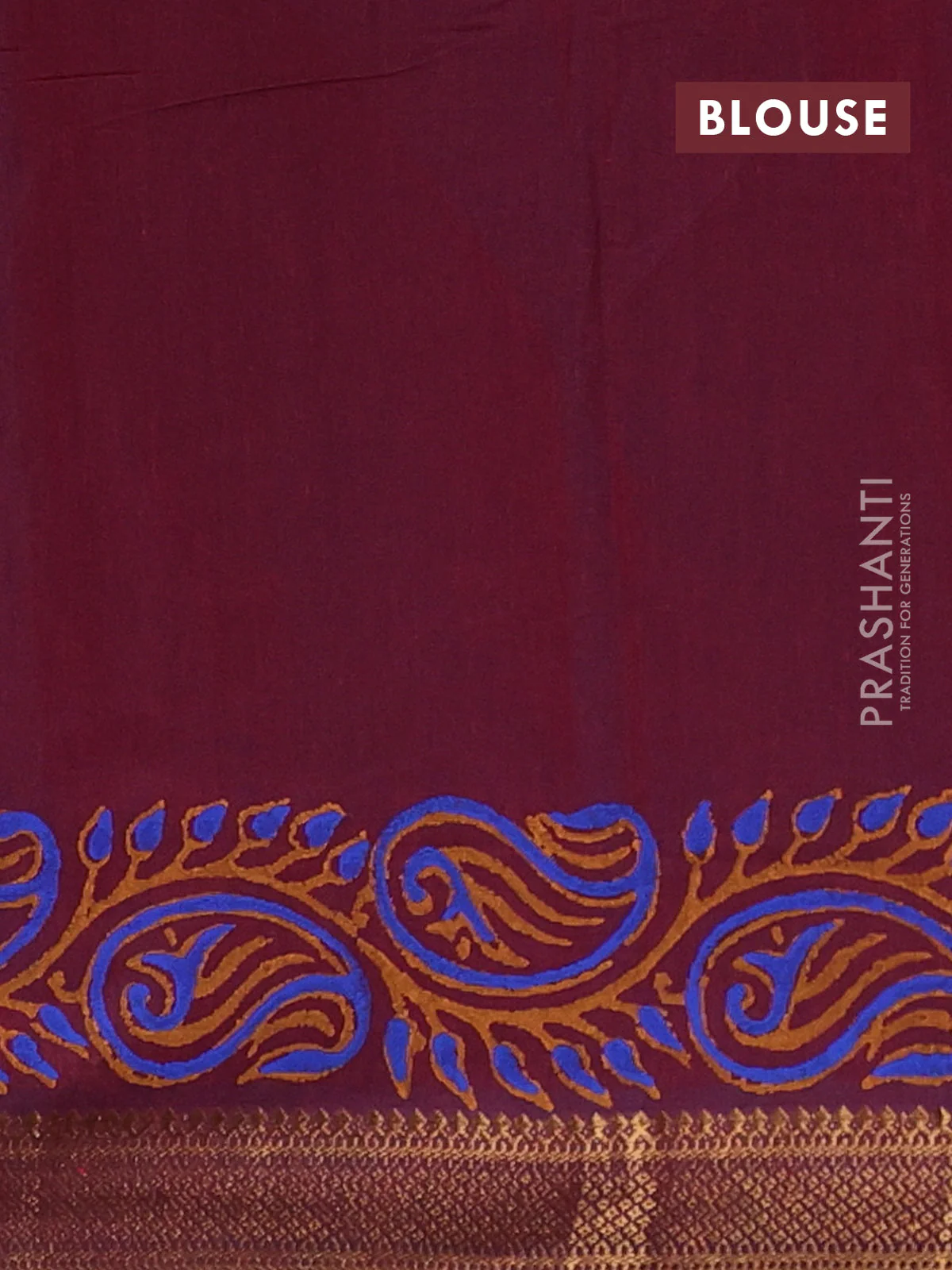 Mangalagiri cotton block printed saree maroon with allover prints and mangalgiri border - Image 4