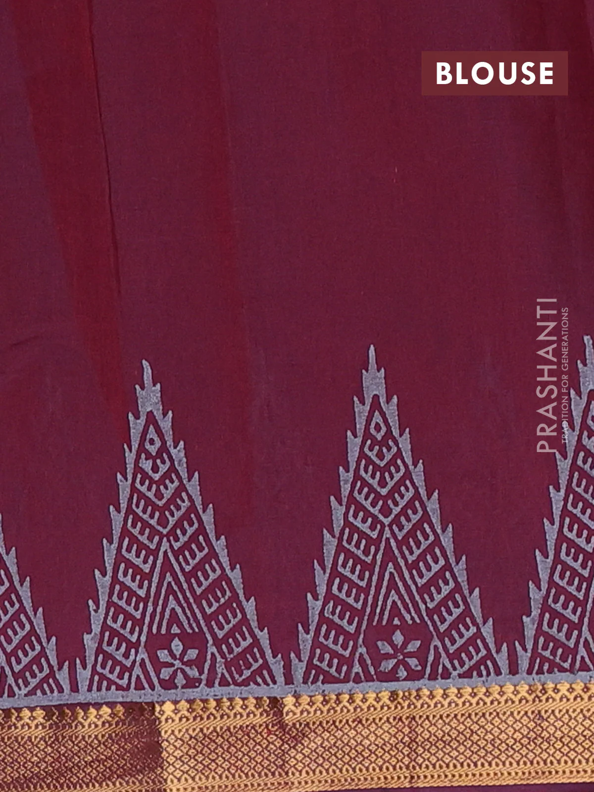 Mangalagiri cotton block printed saree maroon with butta prints and mangalgiri border - Image 4